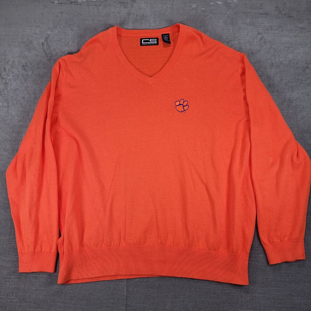 Clemson Tigers Vintage V-Neck Sweater‎ Pullover Lightweight Cable Sportswear